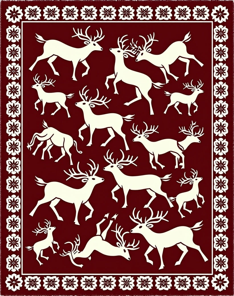 Crimson Deer Herd Border Rug
