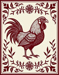 Crimson Rooster Floral Border Rug