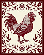 Crimson Rooster Floral Border Rug