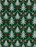 Festive White Pine Trees Red Star Accents Rug
