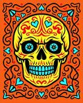 Yellow Sugar Skull with Teal Hearts Rug