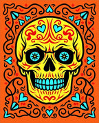 Yellow Sugar Skull with Teal Hearts Rug
