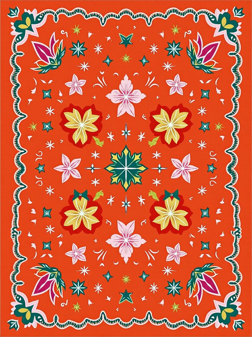 Orange Floral Burst Star Medallion Rug
