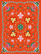Orange Floral Burst Star Medallion Rug