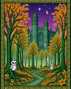Mystical Green Castle Forest Owls Rug