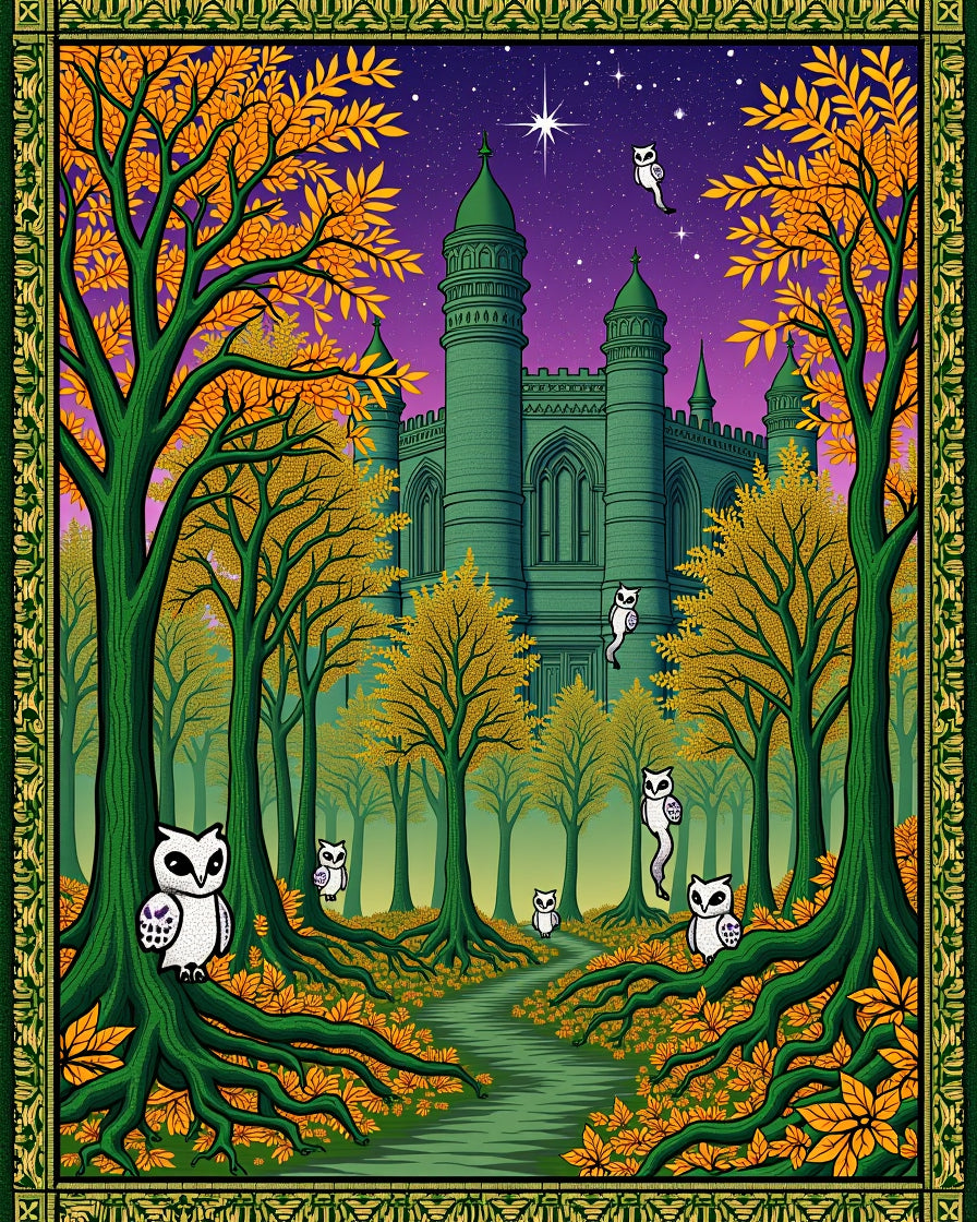 Mystical Green Castle Forest Owls Rug