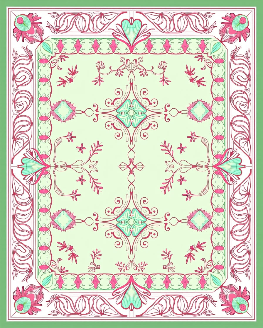 Sweet Pink Floral Art Nouveau Rug