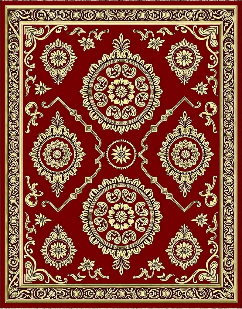 Rich Crimson and Gold Floral Medallion Rug