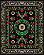 Black Floral Vines Medallion Rug