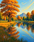 Golden Autumn Landscape River Reflection Rug