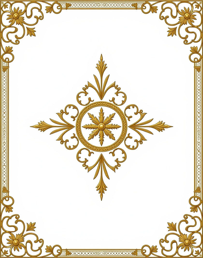 Gold Ornate Floral Medallion Border Rug