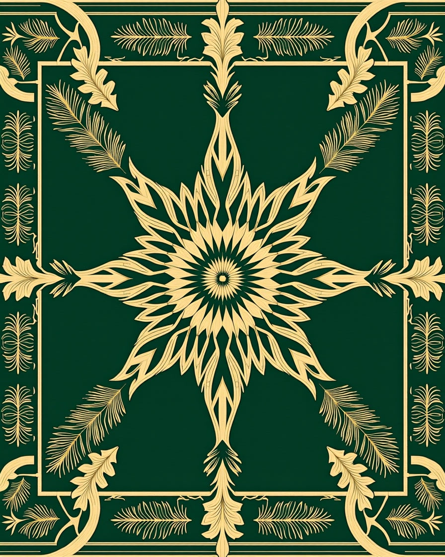 Emerald Gold Ornate Radial Medallion Rug