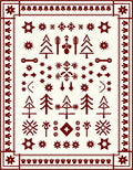 Deep Red Folk Tree Snowflake Medallion Rug