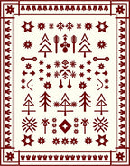 Deep Red Folk Tree Snowflake Medallion Rug