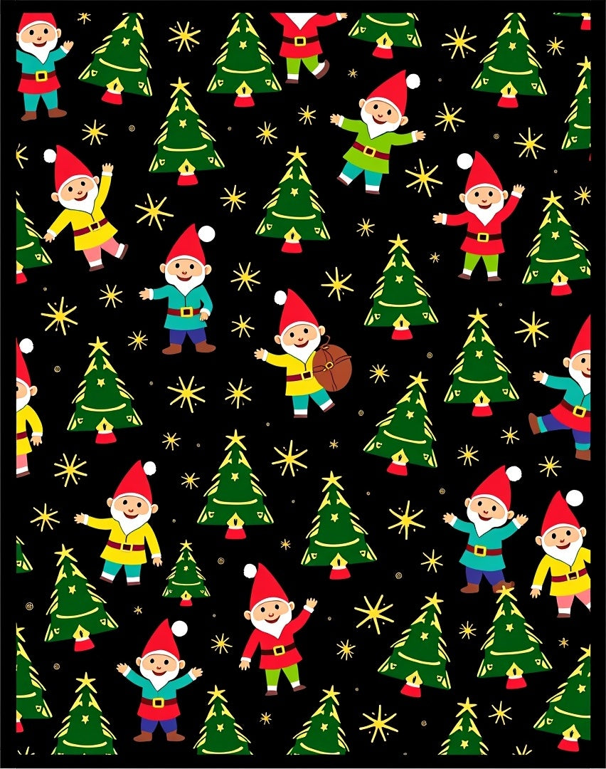 Festive Gnomes and Christmas Trees Collage Rug
