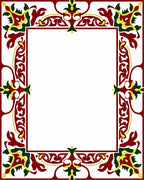 Ornate Crimson Emerald Gold Floral Frame Rug