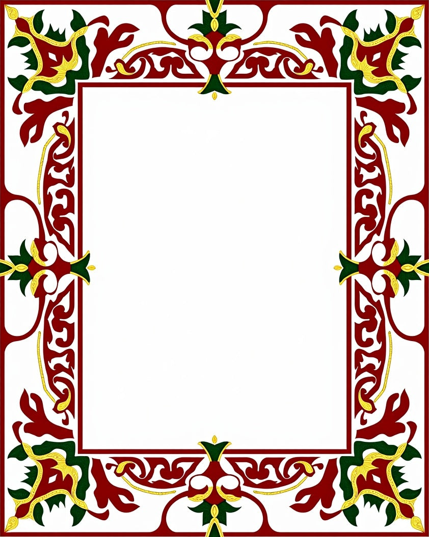 Ornate Crimson Emerald Gold Floral Frame Rug
