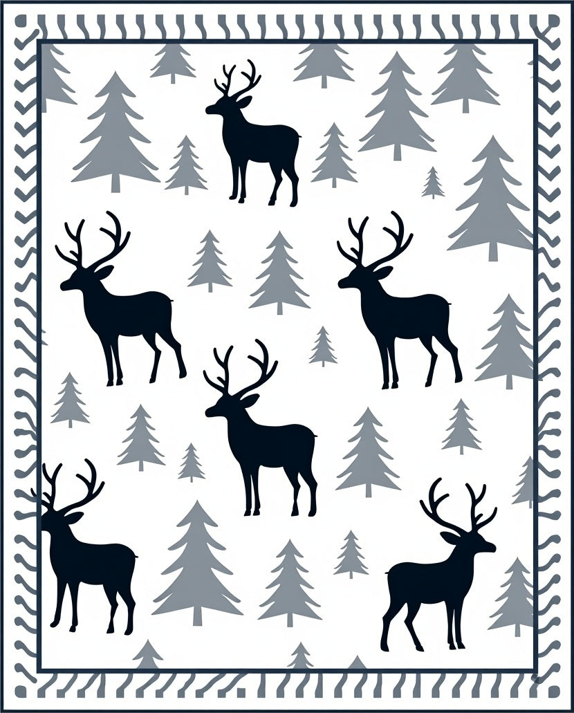 Winter Forest Deer With Pine Trees Rug