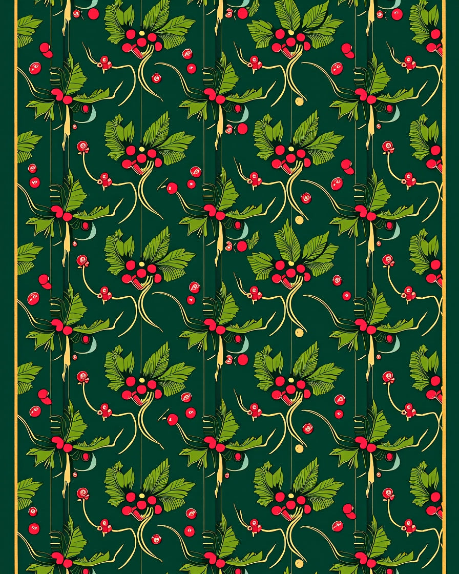 Dark Green Holly Berry Garland Rug