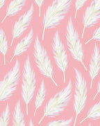 Elegant White Feather Pattern Pink Background Rug