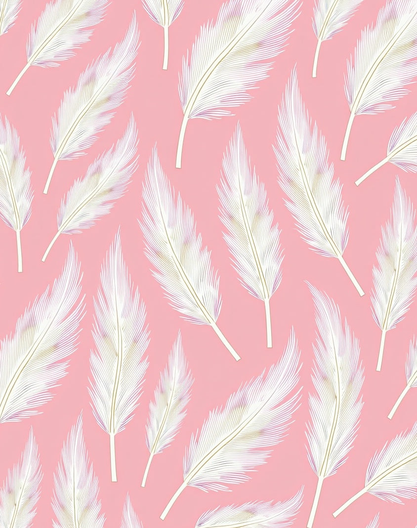 Elegant White Feather Pattern Pink Background Rug