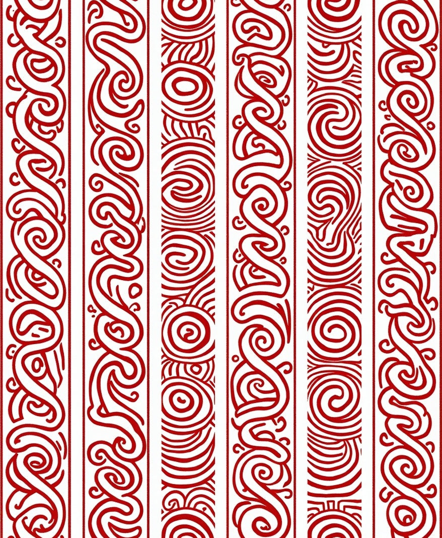Red Swirling Abstract Vertical Stripes Rug