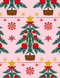 Retro Red Christmas Trees Stars Rug