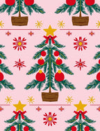 Retro Red Christmas Trees Stars Rug