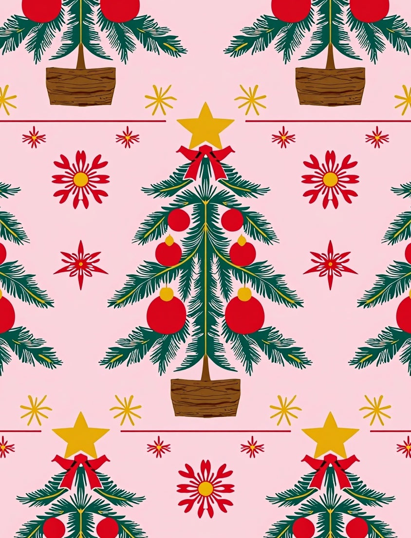 Retro Red Christmas Trees Stars Rug