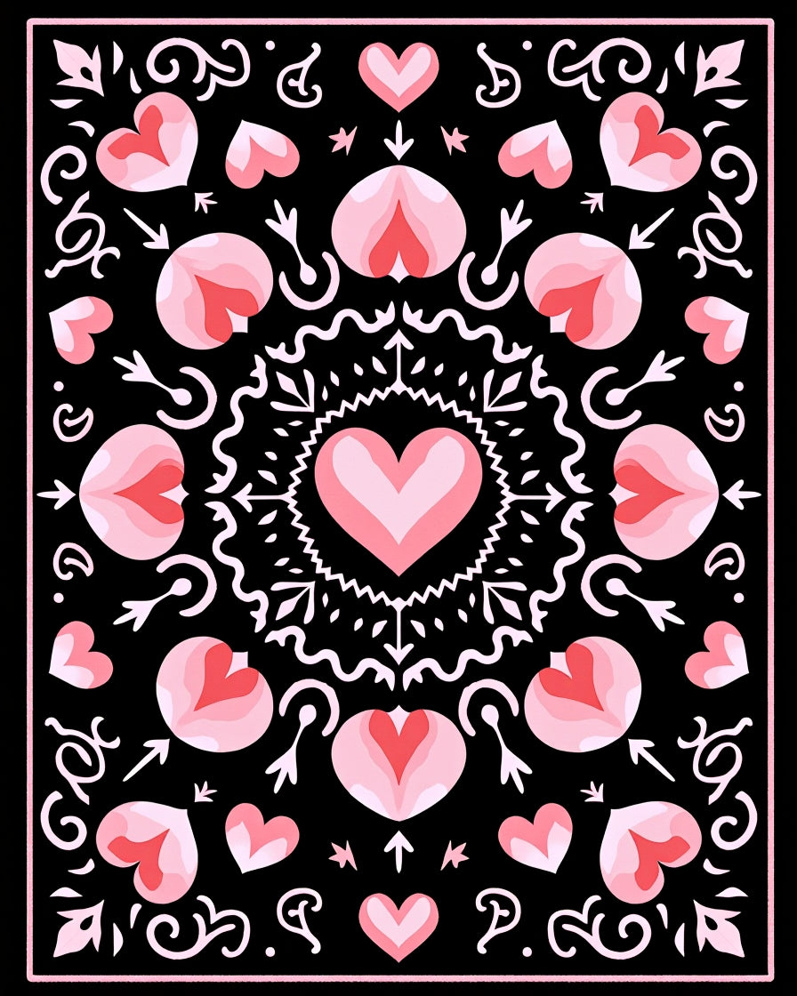 Pink Hearts Folk Art Medallion Rug
