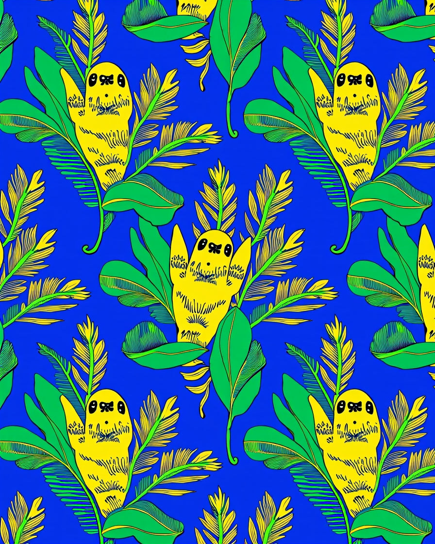 Vibrant Yellow Creatures Tropical Leaves Rug