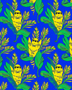 Vibrant Yellow Creatures Tropical Leaves Rug