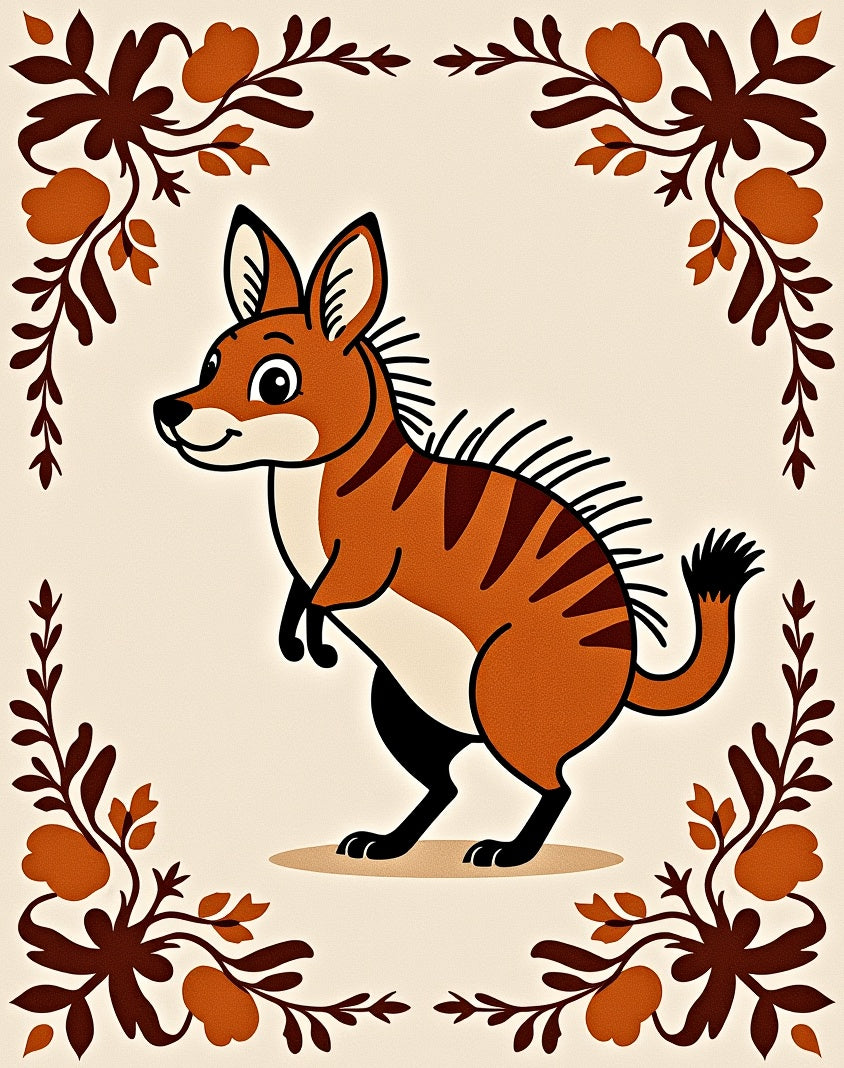 Whimsical Orange Striped Animal Garland Rug