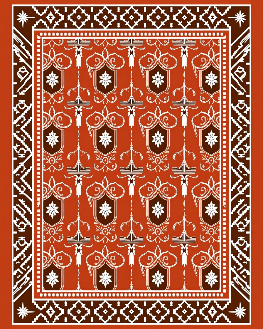 Terracotta Floral Shield Medallion Rug