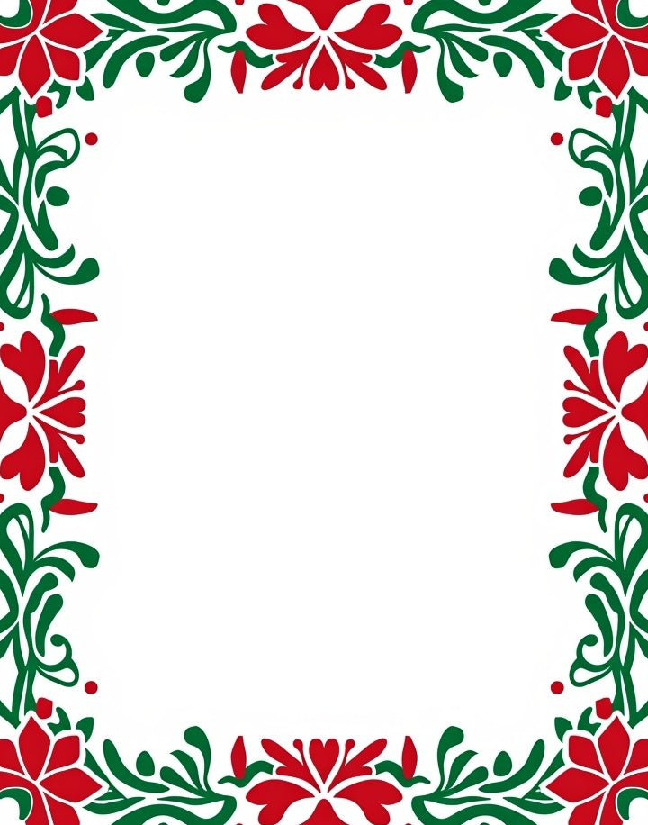 Folkloric Red Green Floral Border Rug