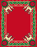 Festive Red Reindeer Poinsettia Border Rug