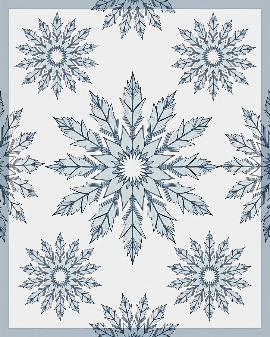 Winter Blue Snowflake Medallion Rug