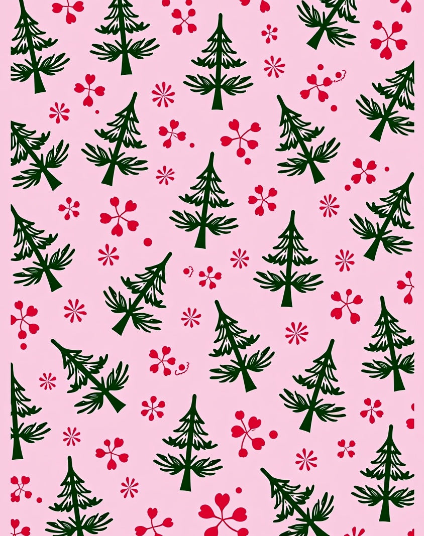 Pink Green Red Pine Cluster Rug