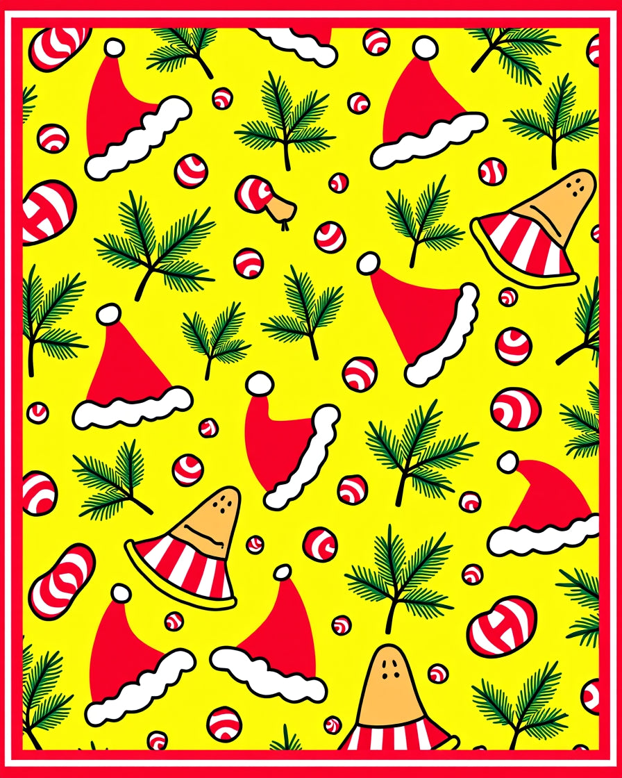 Cheerful Yellow Red Christmas Hats Garland Rug