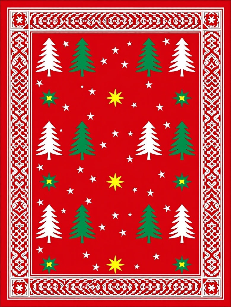 Red Christmas Tree Star Festive Border Rug
