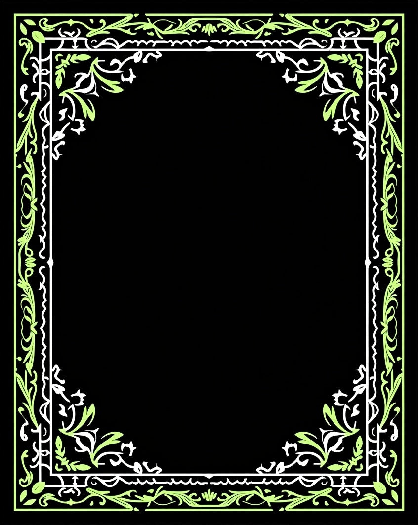 Elegant Light Green Foliage Scroll Border Rug