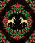 Golden Horses Red Floral Wreath Rug