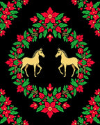 Golden Horses Red Floral Wreath Rug