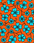 Vibrant Teal Flowers Orange Background Rug
