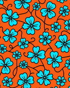 Vibrant Teal Flowers Orange Background Rug
