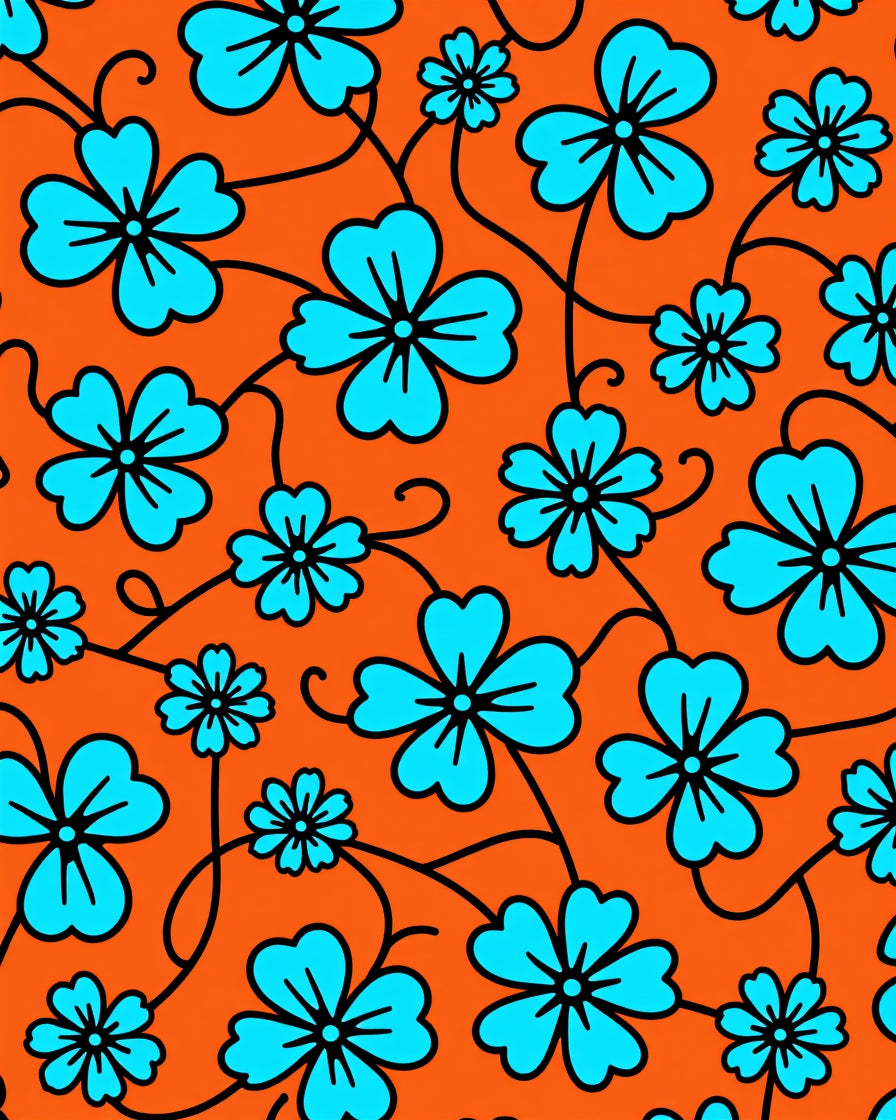 Vibrant Teal Flowers Orange Background Rug