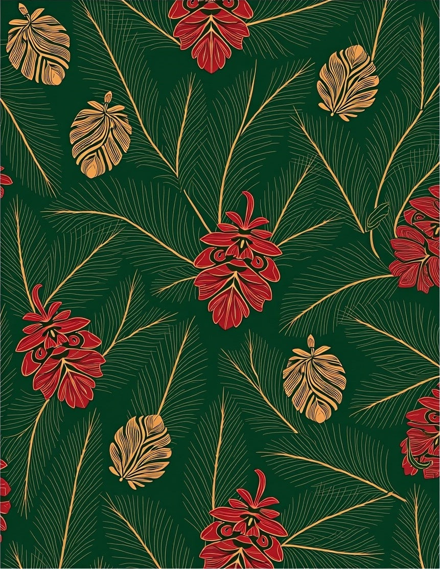 Rich Green Pinecone Floral Arrangement Rug