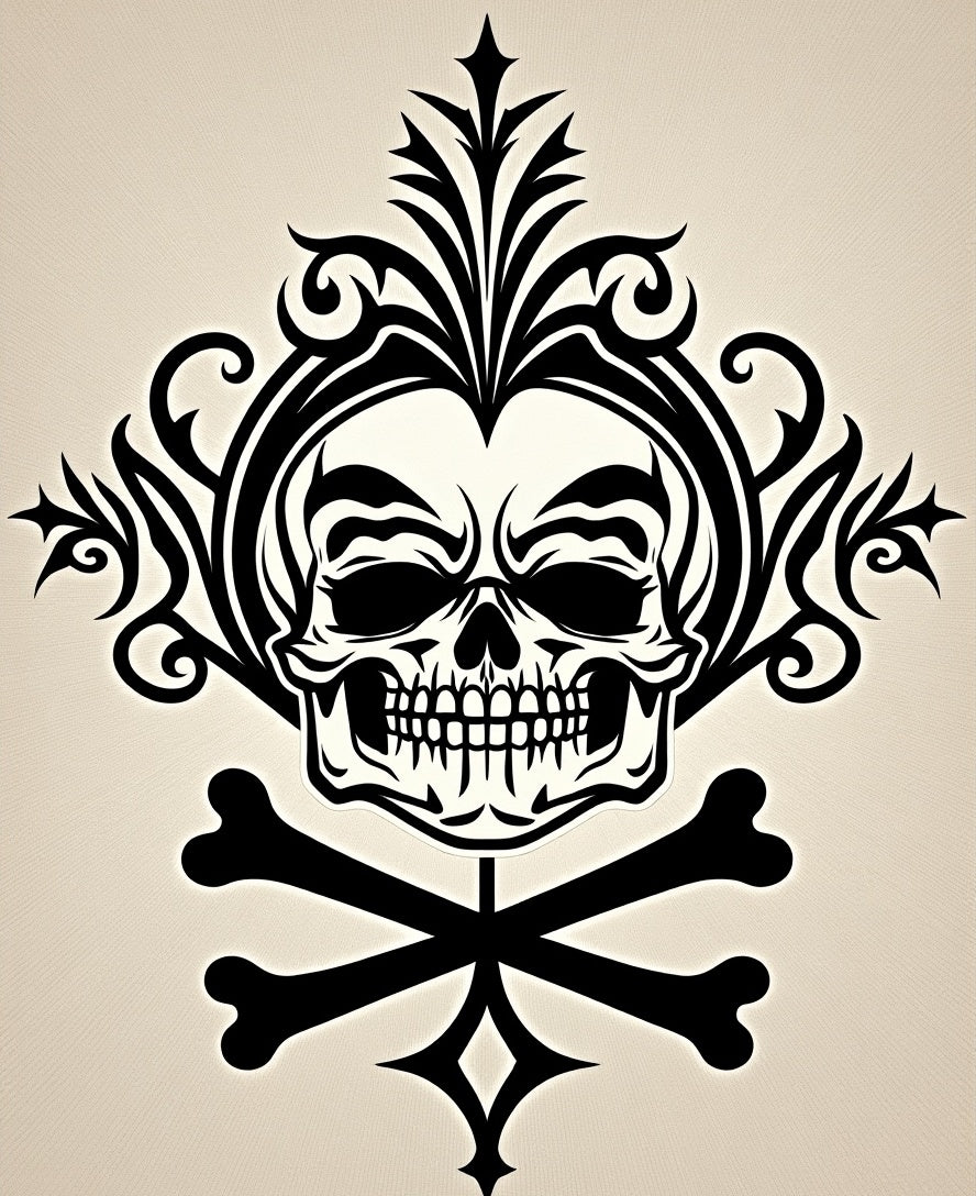 Gothic Black Skull Bone Medallion Rug
