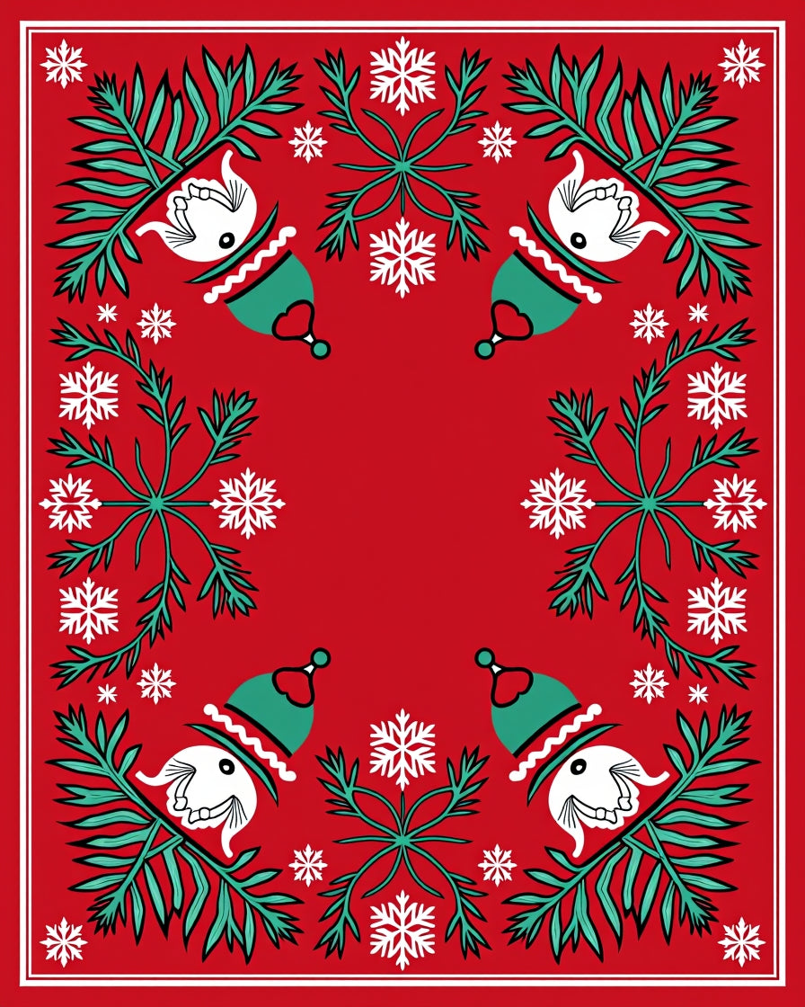 Red Festive Winter Snowflakes Element Rug