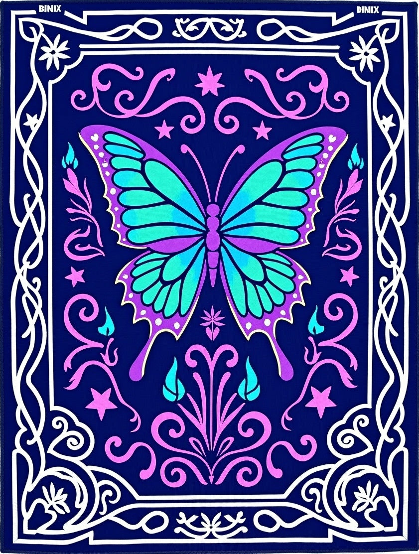 Vibrant Blue Butterfly Floral Garden Rug